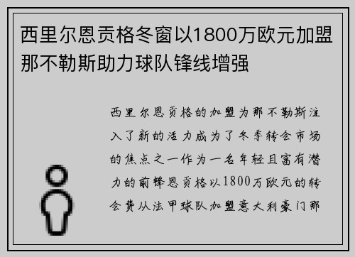 西里尔恩贡格冬窗以1800万欧元加盟那不勒斯助力球队锋线增强